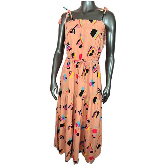 NWT Peachy Pink Geometric Pride Abstract Flags Print Flowy Maxi Dress - Picture 2 of 10